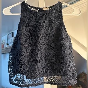 Hollister Navy Blue Embroidered Flower Cropped Top size Small